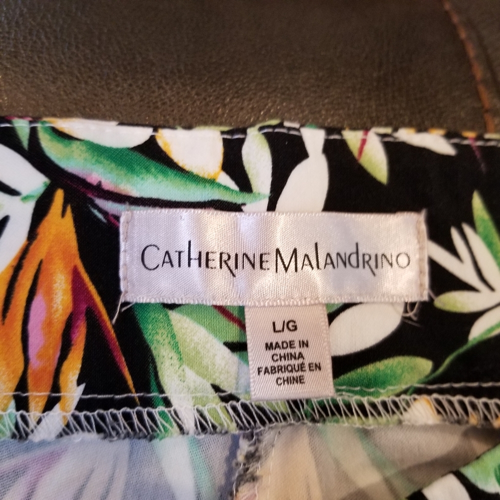 Catherine Malandrino Pants Women's Large Cropped Capri Multi Color Floral Hawaii - Picture 2 of 8